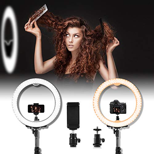 Lusweimi 18" 55W 2700-5500K LED Round Ring Light Kit Adjustable Colored With Stand Mirror, Warm/White Color Temperature Camera Mirror YouTube Video Makeup Lighting Circle selfie IphoneX/XR/XRMAX