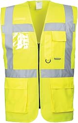 Portwest Berlin Executive Hi Vis Vest Mens 7 Pockets Reflective Gilet XL Yellow