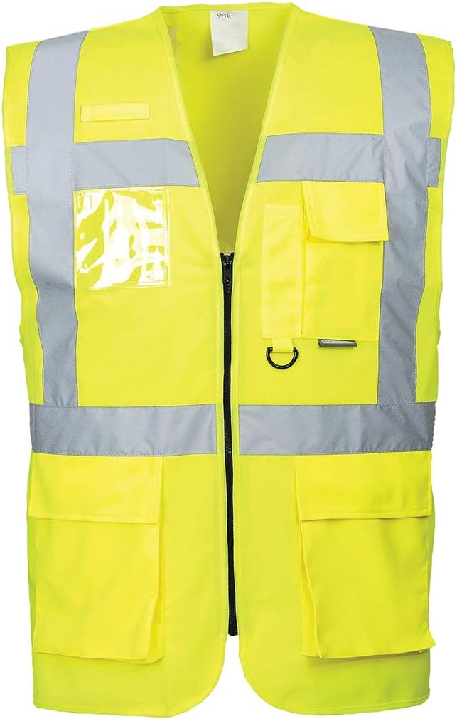 Portwest Berlin Executive Vest Hi Vis Safety Gilet 7 Pockets Yellow XXL