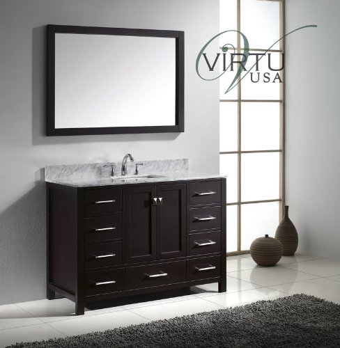 Virtu USA GS-50048-WMSQ-ES Caroline Avenue Single Square Sink Vanity in Espresso with Marble Vanity Top in Italian Carrera and Mirror, 48-Inch, Dark Wood