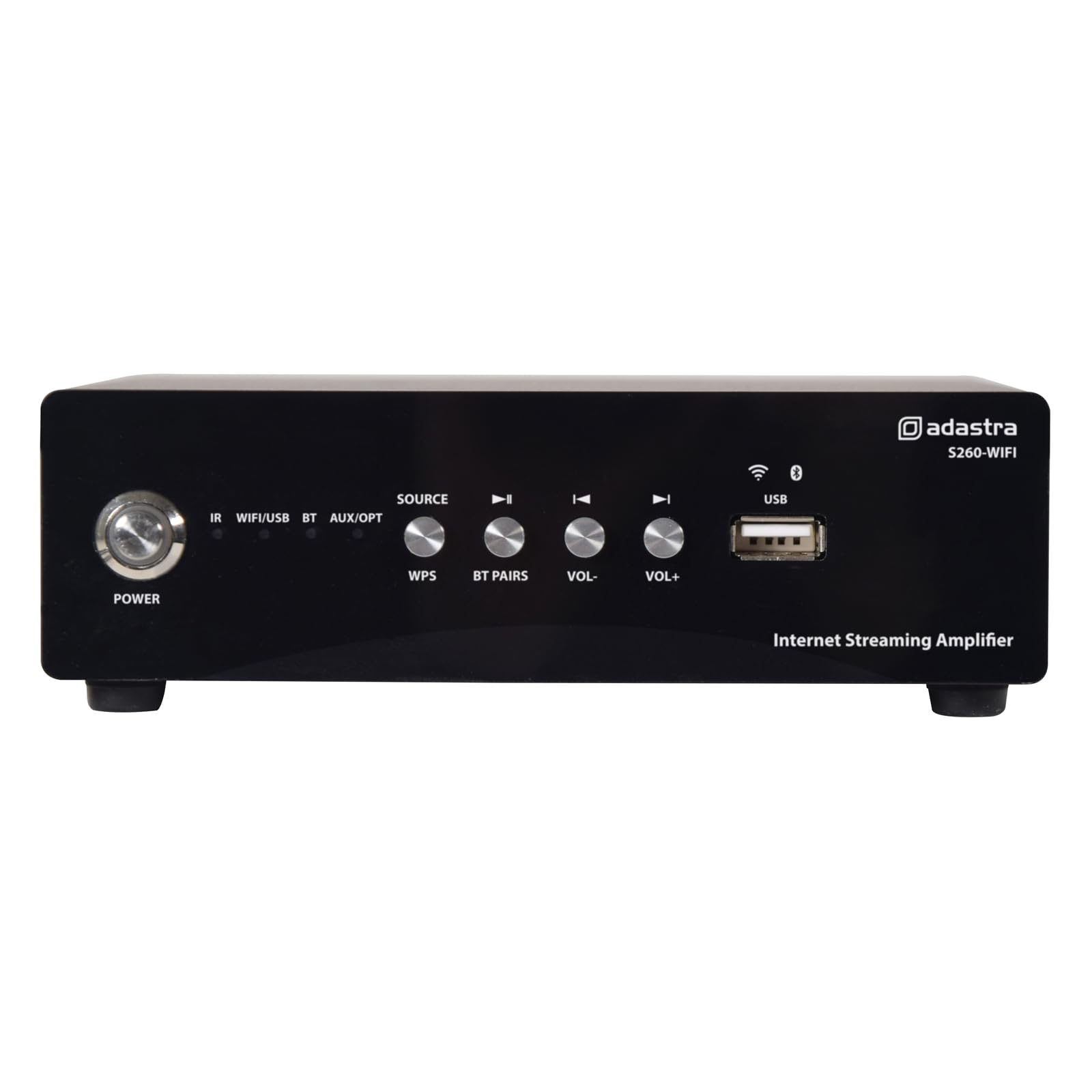 Adastra | S260 WiFi Streaming Audio Amplifier | Compact 2 x 60W Output Amp with Bluetooth and Wifi Streaming Control from Android or iOS Endless Audio Playback from your Favourite Streaming Service