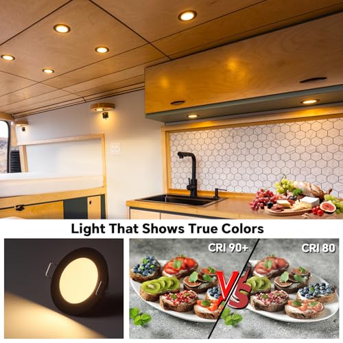acegoo 12V LED Campervan Recessed Mount Ceiling Light, 2.5W 6 Pack CRI 93 Caravan Boat Downlight Spot Lights for Van Cabin Truck Motorhome Sailboat Under Cabinet Kitchen Bathroom, Black 3000K