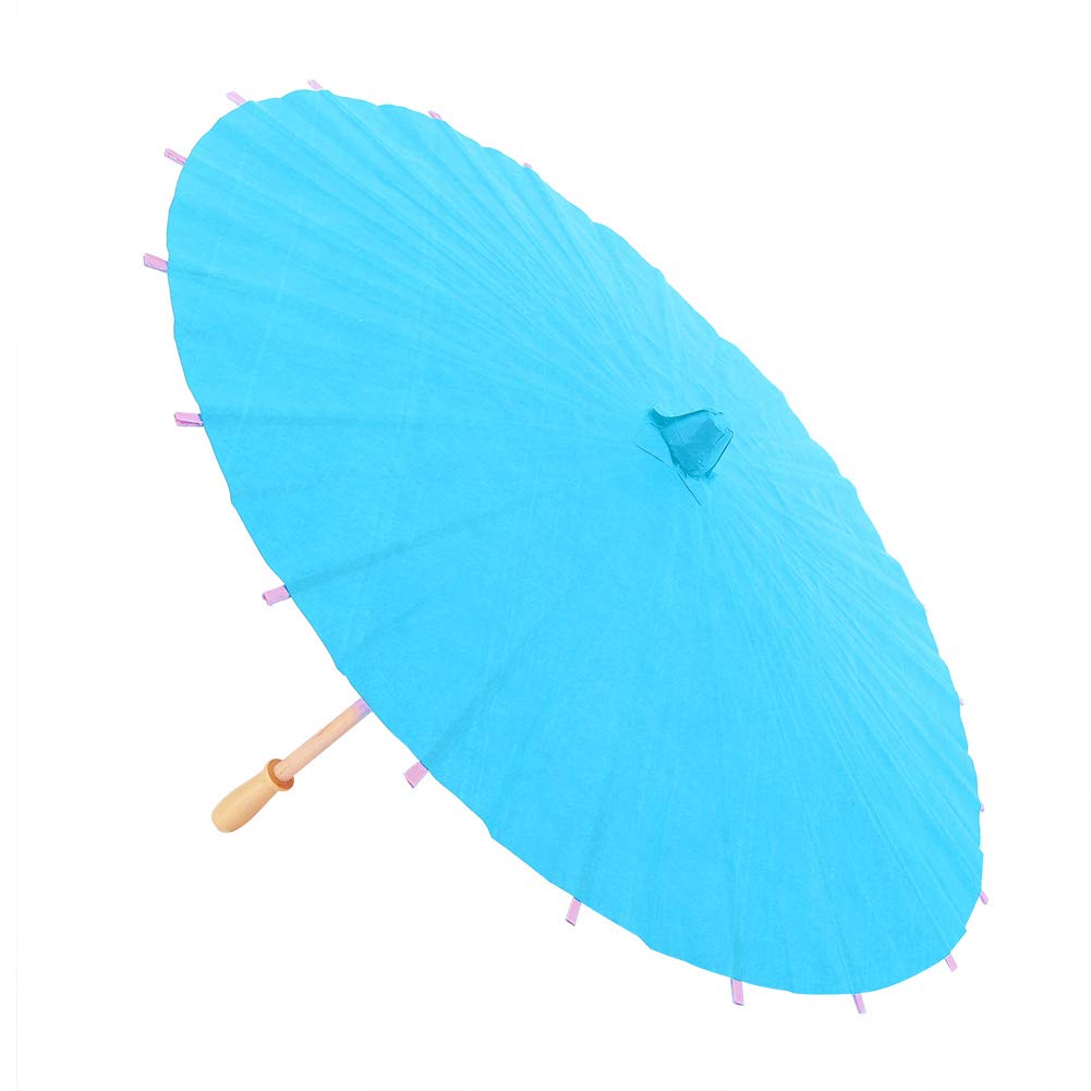 Hapivida Paper Umbrella, 40cm Diameter Japanese Paper Parasol Handmade Decorative Umbrella with Wooden Handle for DIY Painting Wedding Bridal Party Decor Props(Blue)