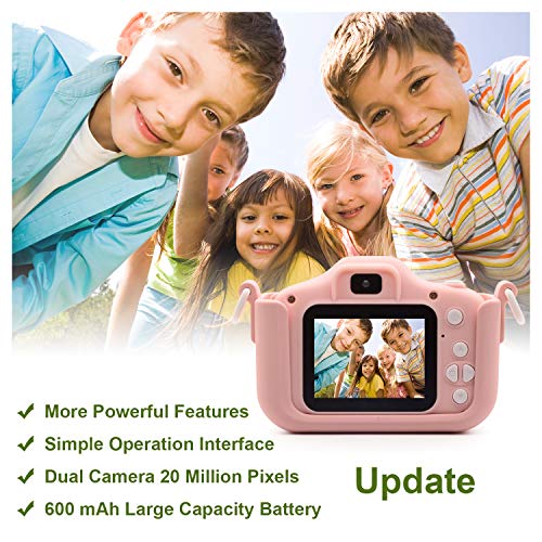 Kids Digital Camera Child Camcorder, Girls Birthday Toy Gifts for 4-13-Year-Old Children, Update Dual Cameras 20.0MP Toddler Video Recorder 1080P IPS 2" Screen with 32G TF Card, Cat Soft Silicone Case