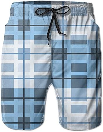 KUXUANO Plaid Pattern Casual Swim Trunk Men Polo Boardshort Sun Bathingswimming Trunks