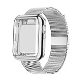 YC YANCH Compatible with Apple Watch Band 44mm with Case, Stainless Steel Mesh Loop Band with Apple Watch Screen Protector Compatible with iWatch Apple Watch Series 1/2/3/4 (44mm Silver)