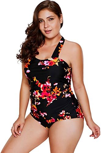 Alinemyer Womens Plus Size Halter Floral One Piece Monokinis Floral XL