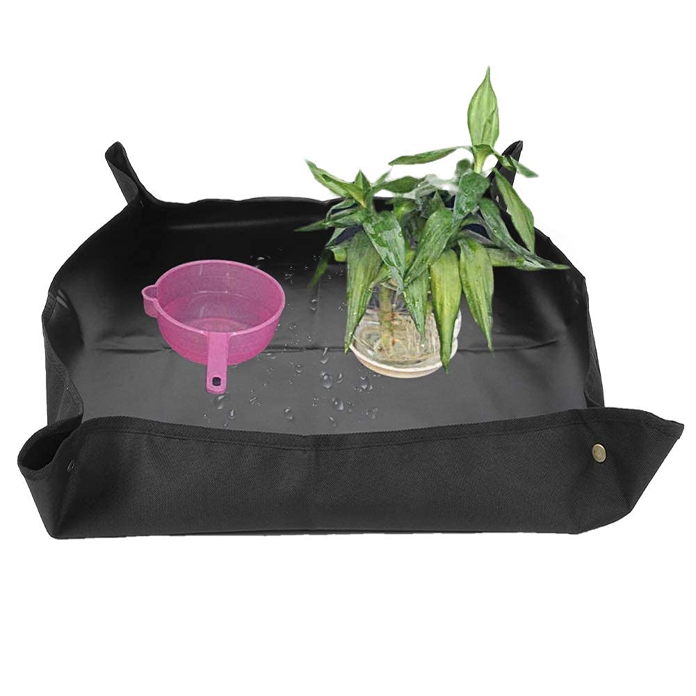 Cikonielf Gardening Mat Oxford Cloth Plant Seedling Repotting Tray for Indoor Flower Transplanting Operating Tidy Potting Mat(Black)