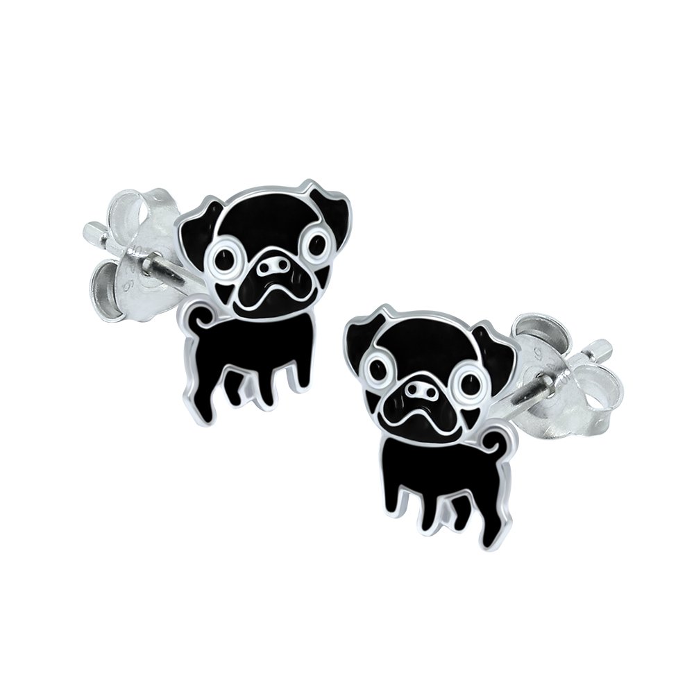 Black Pug Earrings - Sterling Silver