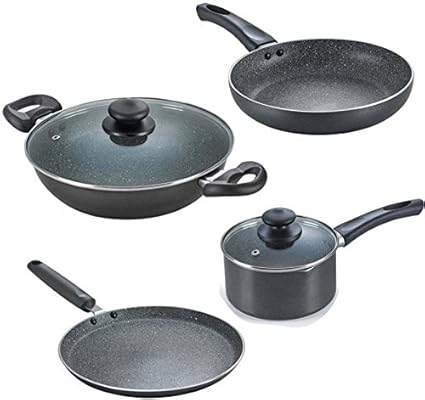 Prestige Omega Granite Aluminium Kitchen Set, 4-Pieces, Black