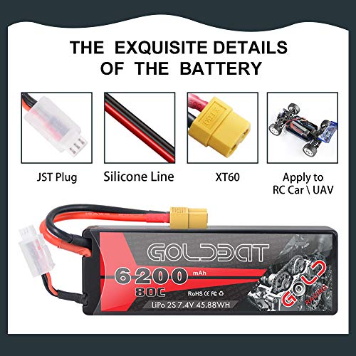 GOLDBAT Champion RC Lipo Battery 2S 80C 7.4V LiPo 5200mAh Hardcase with Deans Plug (6200 2s 80c 2packs XT60) – Bild 5