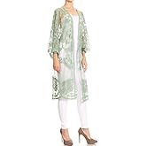 Anna-Kaci Floral Crochet Lace Cardigan for Women Beach Cover Ups Dress Kimono