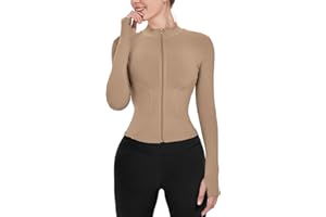 Gacaky Women's Slim Fit Lightweight Athletic Full Zip Stretchy Workout Running Track Jacket with Thumb Holes