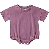 Merqwadd Baby Boy Girl Bubble Romper Infant Oversize Plain Crewneck T-Shirt Bodysuit Tops