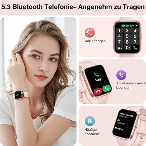 Women's Smartwatch with Phone Function/Whatsapp, 1.85 Inch Smart Watch Fitness Tracker with Heart Rate/Sleep Monitor, 10 Day Battery, 120+ Sports Modes, 3ATM Waterproof Fitness Watch for Samsung / Android / iOS