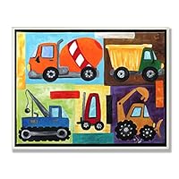 The Kids Room by Stupell Construction Trucks Rectangle Wall Plaque Set, 11 x 0.5 x 15, Proudly Made in USA