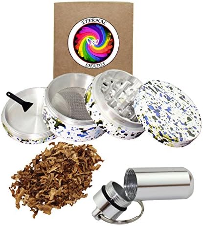 SHADES COMBO - 4 Layer Herb Spice Grinder (PSYCHEDELIC WHITE) with Aluminum Pill Case Key Chain (1.65" Herb Grinder)