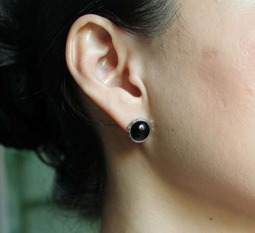 Tiger's Eye Gemstone Round Shape Earring Studs Hammering Texture Design - Thumbnail 3