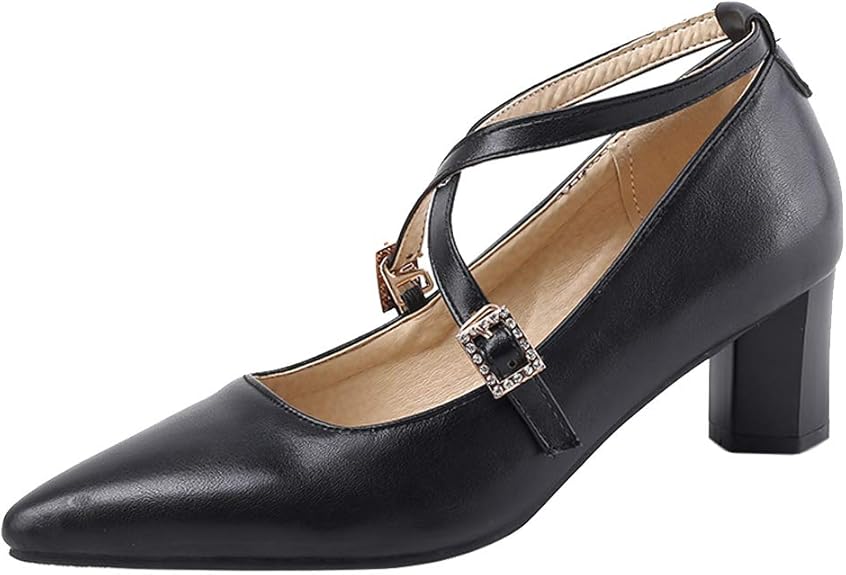 SUCREVEN Women Casual Block Heel Court Shoes with Strap