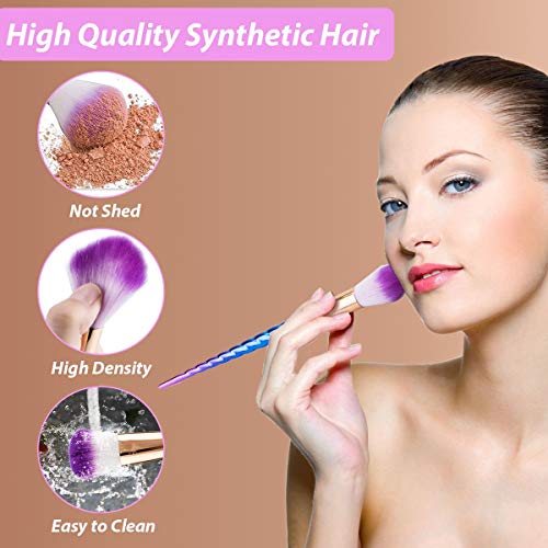 Unicorn Makeup Brushes Set 12pcs Professional Makeup Brushes with Color Bristles Foundation Face Eyebrow Eyeliner Eye-Shadow Brush Cosmetic Conceler Brushes Kit Tool with Case Holder for Women Girlc