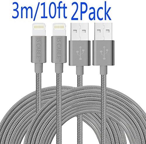 I5 Cable(TM) Nylon Braided iPhone Cable Lightning To USB Cable iPhone Charger for iPhone 7/7 plus 6/6s/6 plus/6s plus,Se,5/5s,iPads Air/Mini,iPod (10Foot 2-Pack Gary)