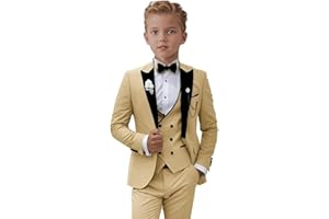 ProPoFol Boys Suit Set Slim Fit Boys Tuxedo Suit 3 Piece Peak Lapel Suits for Boys,Kids Formal Suit Adjustable Waist Suit
