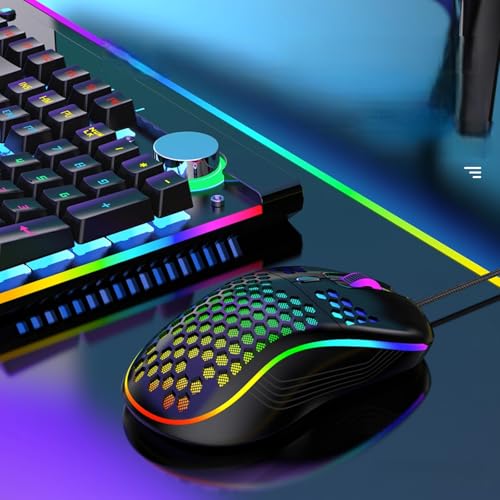 GADIRIA D110 Wired Gaming Mouse - Ultralight Honeycomb Design, 7200 DPI, 6 Buttons, RGB, USB-A + USB-C - Gaming Mouse for PC, Mac, Windows 10/11 and Linux (Black)