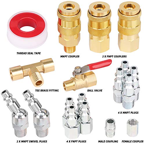 thumbnail image 2 of Air Compressor Quick Connect Fittings WYNNsky Industrial Air Coupler And Plug Kit, 3/8 Inch High Flow Body Size, 1/4 Inch NPT Threads Air Coupler Quick Connect 2 of 14
