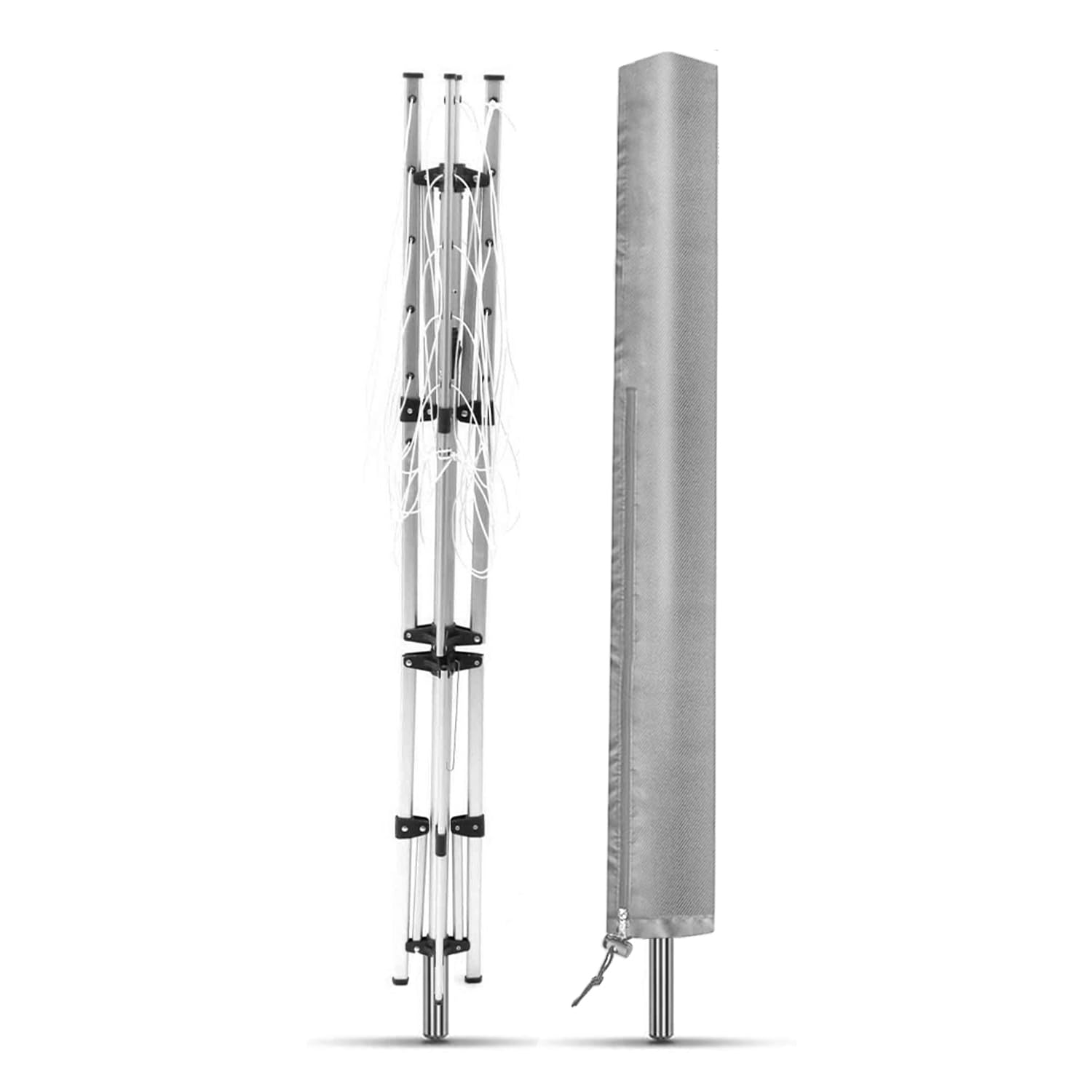 Flatro Rotary Washing Line Cover Waterproof Fabric with Zip - Heavy Duty Rotary Clothes Line Covers - Protective Weather Resistant Parasol Cover for Garden Dryer and Airer (Silver)