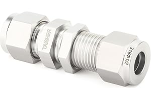 TAISHER 1PCS 316 Stainless Steel Thru-Bulk Bulkhead Compression Tube Pipe Fitting Connector, 1/2" Tube OD x 1/2" Tube OD Straight Adapter