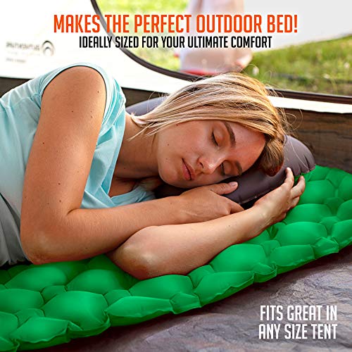 Royexe Heavy Duty Double Sleeping Pad | Ultra Thick Inflatable Camping Mat | 2 Person Compact Bed for Backpacking and Hiking | Compact Sleeping Bag Air Mattress (Green)