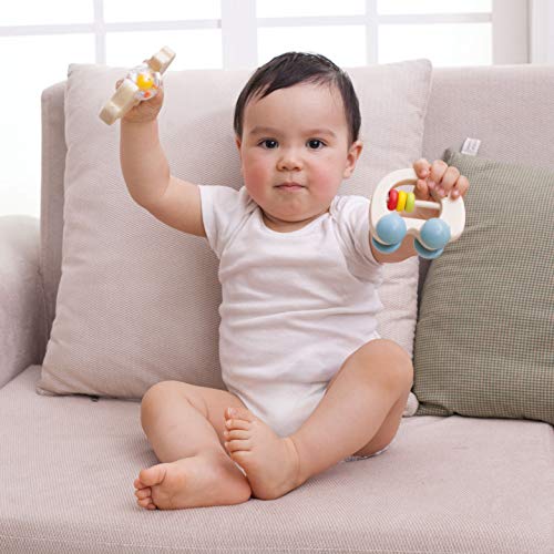 Classic World Wooden Rattle, Elephant Baby Rattle Wood Teether Grasping Toys Rings Push and Pull