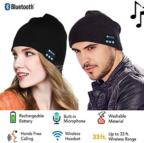 ABOGALE Bluetooth Music Beanie, Unisex Bluetooth 4.2 Knit Hat Stereo Headphones and Microphone (Black)