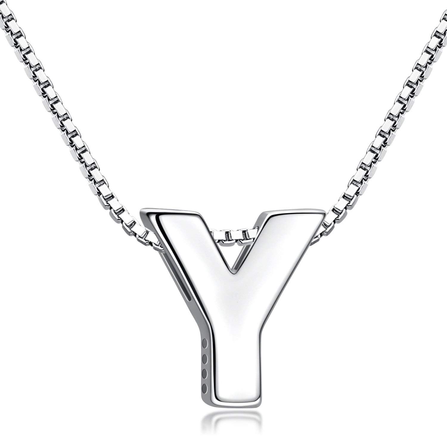 Candyfancy 1.0mm 18 inch 925 Sterling Silver 26 Small Letters Alphabet A-Z Initial Pendant Box Chain Necklace (Y with Chain) โ image 1