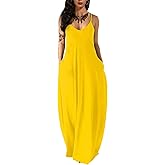 Fussangshu Women's Summer Maxi Dress Long Dress Casual Boho Sleeveless Strap Smocked Tiered Long Beach Sun Dresses