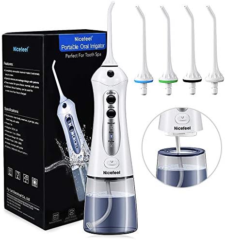 Cordless Water Flosser Oral Irrigator, Nicefeel IPX7 Waterproof 3-Mode USB Rechargable Professinal Portable Water Dental Flosser with 4 Jet Tips for Braces and Teeth Whitening of Family