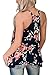 Sidefeel Women High Neck Floral Print Sleeveless Tank Top Large Navy