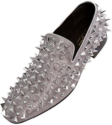 Asher Green Mens Glitter Suede Spike and Studded Smoking Slipper, Slip On Dress Shoe