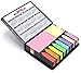 Colored Sticky Note Bundle Set, Mini Rectangular Notes and Index Flags Organizer, with Two Year Calendar. Black Leather Look Design Holder by Premy