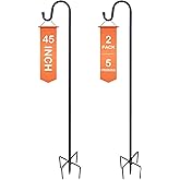 Ottsuls Bird Feeder Pole, 45 INCH Heavy Duty Shepherds Hooks for Outdoor with 5 Prong Base, Adjustable Stand Hanger for Garden Plant, Hummingbird Feeder, Lantern, Hanging Wedding Decor (2 Pack)