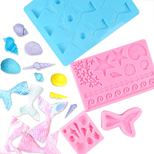 BAKHUK 4pcs Seashell Mermaid Tail and Seaweed Mold for Making Chocolate and Candy, Decorating Marine Themed Cakes - Thumbnail 6