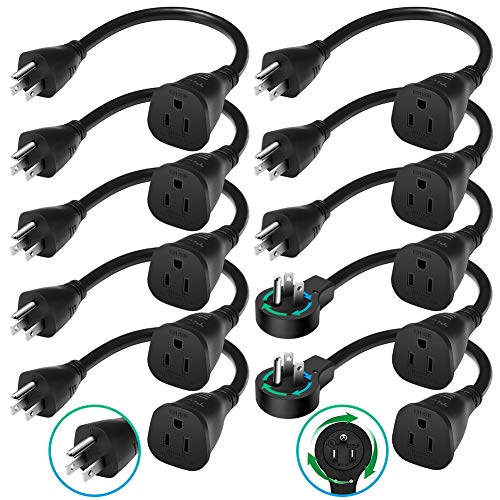 BULL 10 Pack 14AWG Short Power Extension Cord, Two 360 Degree Rotating
