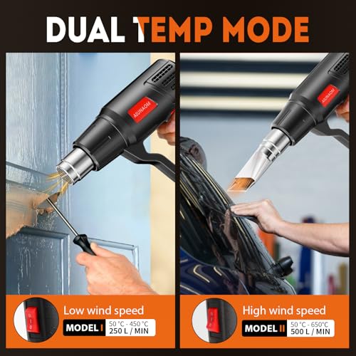 AIUNAOM Hot Air Gun 2000W Thermal Gun 50°C ~ 650°C Temperature Control without Levels + 2 Air Speeds Overload Protection for Heating Welding and Defrosting