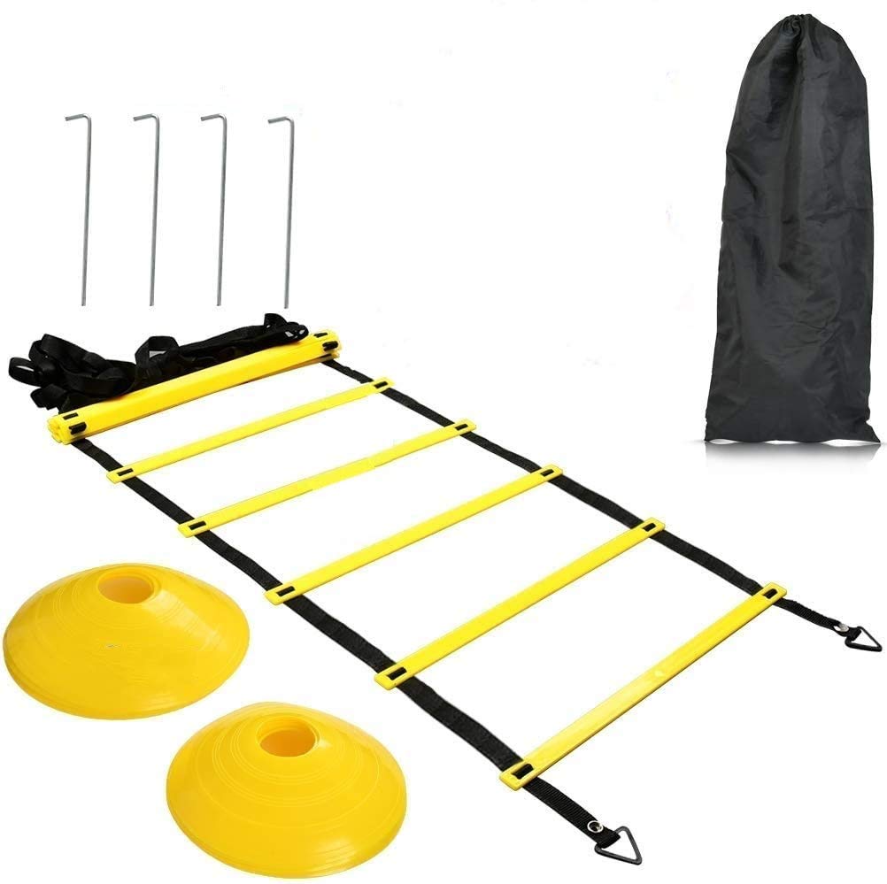 BUYGOO Agility Speed Training Ladder 6m Football Speed Ladder 12 Rung Sport Speed Training Set,Football Speed Ladder,Kids Football Training Equipment with 10 Cones & 4 Stakes & Bag for Sports Training