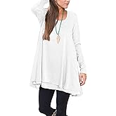 Poetsky Women's Long Sleeve Solid Color Tunic Tops Layered Casual Loose Blouse Shirts
