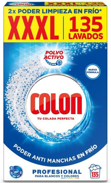 Polvo Activo - Detergente para lavadora, adecuado para ropa blanca y de color, formato polvo - 135 dosis, 7.037 kg