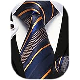 HISDERN Mens Ties Set Stripe Plaid Ties for Men and Pocket Square Cufflinks Formal Silk Necktie Wedding Business