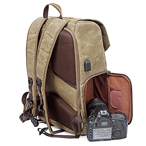 SYF&DJN Retro Batik Leinwand Und Leder Kamera Rucksack Outdoor Travel DSLR Kameratasche Verschleißfeste Fototasche… – Bild 3