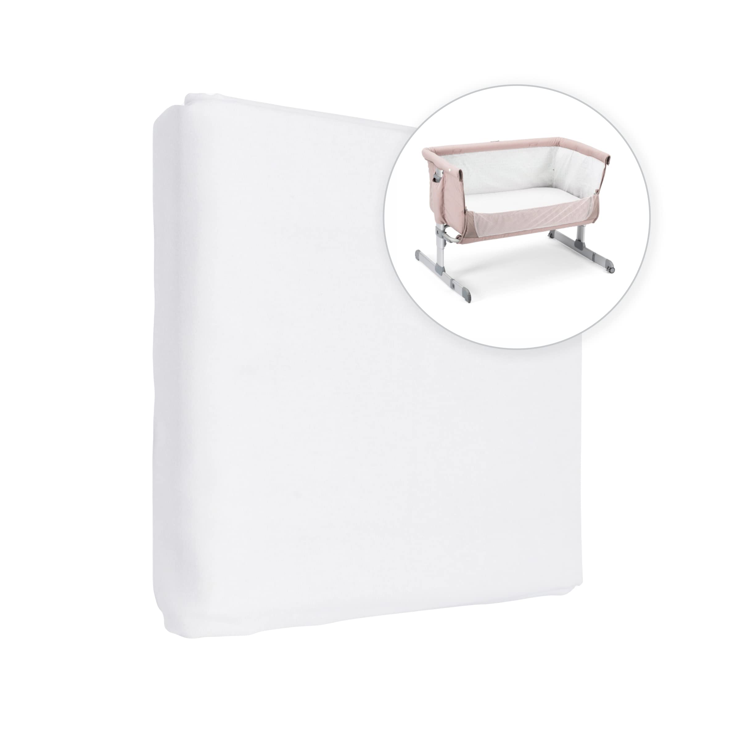 Jersey 100% Cotton Fitted Sheet for 90 x 55 cm Baby Bedside Crib Mattress (White) — image 1