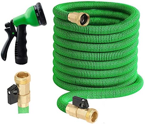 100 ft Garden Hose - Upgraded Expandable Water Hose Kit with 3/4 Solid Brass Connectors Fittings, Valve, 8 Pattern Spray Nozzle, Durable Latex Core - New Expanding Flexible Gardening Hose …